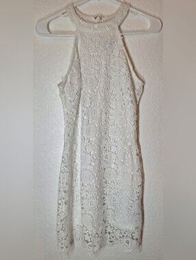 Lulus Love Poem White Lace Halter Mini Dress XS